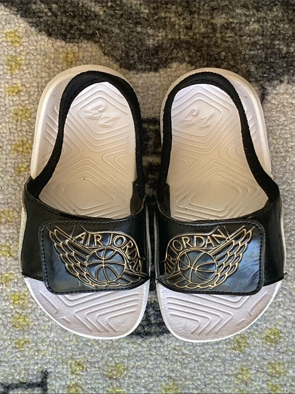 Air Jordan Hydro 7 'Black Metallic Gold Slide Slingback Sandals Size 8C Velcro